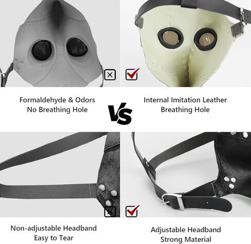 زي طبيب الطاعون 4 في 1 - قناع طبيب الطاعون وعباءة منقار الأنف الطويل للهالوين، أقنعة جلدية باللون الأسود الفاتح in Kuwait