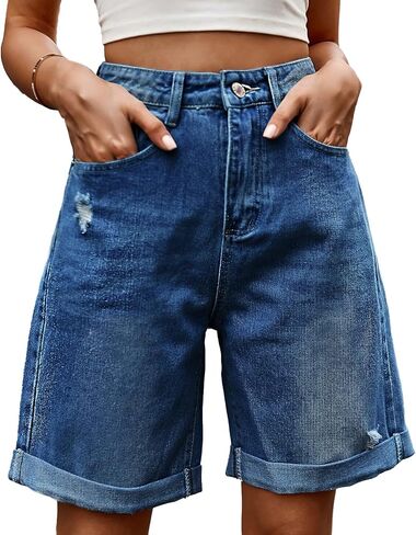 Jean Shorts Womens High Waist Long Jean Shorts for Women Girls Denim Shorts Ripped Distressed Jeans Short in Saudi Arabia