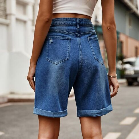 Jean Shorts Womens High Waist Long Jean Shorts for Women Girls Denim Shorts Ripped Distressed Jeans Short in Saudi Arabia
