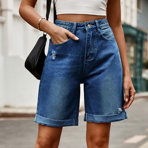 Jean Shorts Womens High Waist Long Jean Shorts for Women Girls Denim Shorts Ripped Distressed Jeans Short in Saudi Arabia
