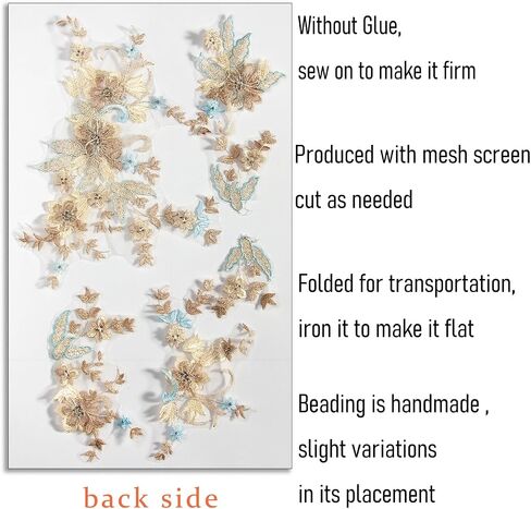 6 PCS Flower Fabric Beaded Pearl Lace Applique, 3D Embroidered Patch for Dresses,Handmade Sewing Tool for DIY Neckline Bodice Pants(Gold-6) in Kuwait