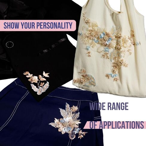 6 PCS Flower Fabric Beaded Pearl Lace Applique, 3D Embroidered Patch for Dresses,Handmade Sewing Tool for DIY Neckline Bodice Pants(Gold-6) in Kuwait