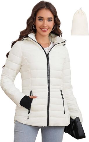 SLOWTOWN Women’s Lightweight Puffer Jacket Packable Hooded Puffer Jacket Winter Puffy Jacket in Saudi Arabia