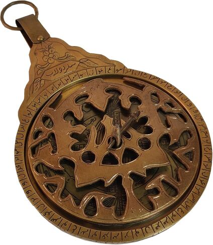 النحاس الأسطرلاب غلوب البحرية الملاحية التقويم الفلكي نسخة طبق الأصل جميلة اليد محفورة الخط العربي لديكور المنزل والهدايا 8.5 بوصة in Kuwait