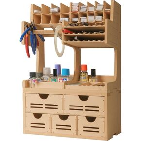 Bucasso Plastic Model Paint Rack Tool Storage All-in-One Modeling Tool Storage Rack Drawer Parts Storage Rack MDF Material Pliers/Files/Brush/Tweezers/Paint Storage Assembly Workstation GK Plus