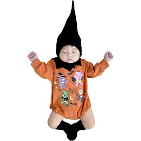 FANCYINN Infant Baby Halloween Pumpkin Hooded Outfit Cartoon Toddler Bodysuit Long Sleeve Romper 3-18 Months