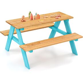 ARLIME Kids Wooden Octagon Table Set, Children Picnic Table w/ 4 Stools & Adjustable Umbrella, Outdoor Activity Table Furniture for Patio, Garden, Backyard, Gift for Kids Aged 3+