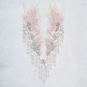 a Pair Sequins/Bead Embroidery Phoenix Peacock Feather Tail Applique Sewing Patches for Cloth Wedding DIY Stage Accessories (Red Gold 15.7 * 7.8 inches), DFR5SDNB