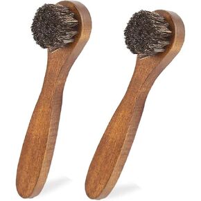 Horsehair Shoe Brush Long Wooden Handle Anti-Slip Horse-Hair Leather Shoe Cleaning Polishing Brush 2Pcs