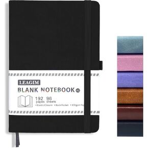 Blank Journal Notebook, A5, 192 Pages 100 GSM Thick Sketch Book for Women Men, Hardcover Leather Unlined Journaling for Work, Notebooks for Writing, 5.8 inches x 8.5 inches (Brown)