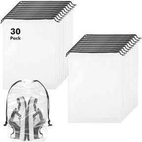 100 Packs Translucent Shoe Bags for Travel 15.7" x 11.8" Portable Drawstring Bags Bulk with label Stickers Waterproof Travel Shoe Bags for Packing Plastic Dustproof Shoe Storage Bags for Men and Women
