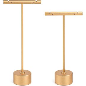 Metal Earring Stand Display Hexagon Base Earring T Bar Display Necklace Bracelet Ring Ear Studs Jewelry Display Rack for Vendors Photography and Showcase, Gold 2pcs Height 5.31" and 4.52"