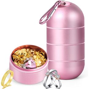 OAOLEER Travel Ring Holder Keychain, Jewelry Holder Keychain Traveling Ring Keychain Holder 3 Layers, Small Necklace Holder Bracelet Holder for Gym Sports Bag (Pink 3 Layer)