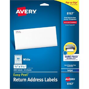 Avery Mailing Address Labels, Inkjet Printers, 10,000 Labels, 1/2 x 1-3/4, Permanent Adhesive, Easy Peel (5 Packs 8167)