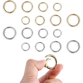 16pcs Trigger Extra Small Spring o Ring, Round Mini Metal Snap Clip Silver Gold Key Clips for Keychains Purse Rings Spring o Ring Clasp Carabiner Purse Rings for Straps Bag Handbag Keys Crafts