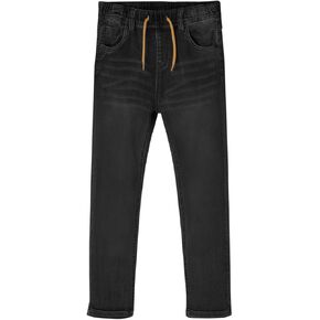 Haloumoning Boys Jeans Kids Elastic Waist Straight Leg Denim Pants with Drawstring 4-14 Years