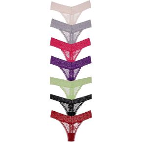 7-Pack Lace Thongs for Women - Random Lace Trim and Fabric, Comfortable Underwear Set Sexy T Back Thong Panties