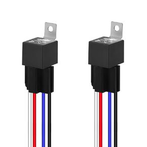 JD1912 Automotive Relay Harness Kit 4-Pin SPST 40A 12V Sockets Switch Relays with 12&16 AWG Tinned Heavy-Duty Wires, 40 AMP for Car Truck Van Motorcycle Boat, 5 Pack