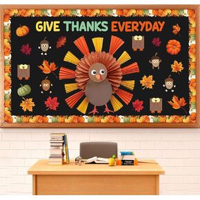 Thanksgiving Turkey Bulletin Board Set Autumn Turkey Bulletin Board Classroom Decoration Fall Maple Leaf Give Thanks Everyday Cutouts for Fall Thanksgiving Classroom School Wall Decor
