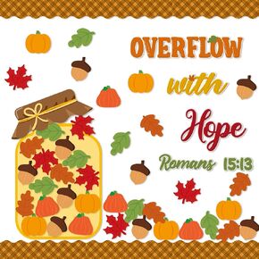 100Pcs Fall Over Flow with Hope Mason Jar Bulletin Board Decoration Bible Verse Maple Leaves Pumpkin Cutout Name Tags Thankful God Thanksgiving Religious Christian Wall Decor for Classroom Chalkboard