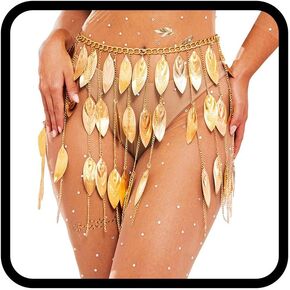 BODIY Women Gold Belly Dance Skirt Fringe Waist Chain Leaves Belly Chains Beach Bikini Waist Accessory