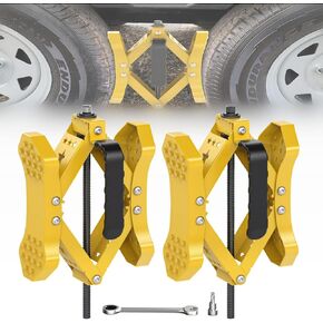 X-Shaped Wheel Chocks for Travel Trailer【Allow Drill Adjust】 RV Stabilizers X chocks Camper Wheel Chock for Travel Trailers RV Accessories Wrench Adjustable 3.5"-10.5" （2 Pack） Yellow