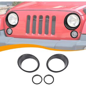 Hoolcar Headlight Bezels Headlight Cover Trim & Front Turn Signal Light Trim Cover Fit for Jeep Wrangler JK JKU 2007-2017, Exterior Accessories, Black