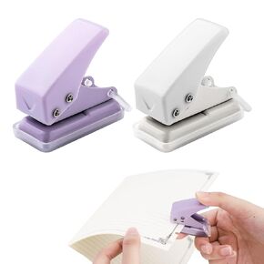 Single Hole Punch, Kaluofan 2PCS Mini Hole Puncher, 10 Sheets Punch Capacity, Hole Puncher Single with Non-Slip Removable Base, One Hole Punch for Crafts Scrapbooks Paper Card (White+Purple)
