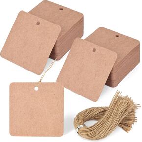 80 قطعة من بطاقات الهدايا الورقية البيضاء من SallyFashion مع سلسلة، ملصقات معلقة مربعة مقاس 2 × 2 بوصة من القماش للأعمال اليدوية وعلامات فارغة in Kuwait