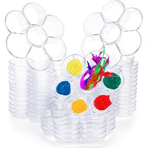 Foraineam 30 Pack Plastic Paint Tray Palettes, 7 Well Flower Petal Painting Dish Watercolor Mixing Palette, Artist Clear Paint Holder Tray Craft Supplies for Oil Acrylic Watercolor Gouache
