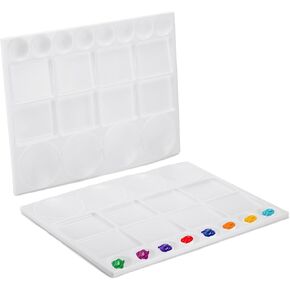 2 Pcs Plastic Paint Tray Palettes, 20 Wells Watercolor and Acrylic Palette Large Square Palette for Mixing and Separating Colors - 13 x 10 Inches