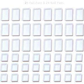 48 Pcs Empty Watercolor Paint Pans White Plastic Watercolor Tins - 24 Full Pans & 24 Half Pans