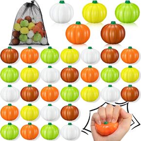 36 Pcs Pumpkin Stress Balls Bulk Fall Party Favors Mini Foam Squeeze Ball Fall Basket Stuffers Halloween Thanksgiving Party Favors with Storage Bag