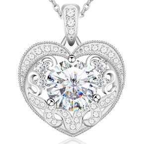 925 Sterling Silver Heart Necklace for Women with 8mm Zirconia Stone, Elegant Jewelry Gift for Anniversary, Birthday, Valentine's Day