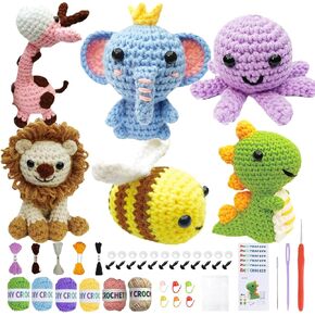 CSCEOJU Crochet Kit for Beginners, 6Pcs Beginner Crochet Kit for Adults and Kids, Animal Knitting Kit with Step-by-Step Video Tutorials, DIY Crafts Starter Kit and Yarns, Hook, Accessories