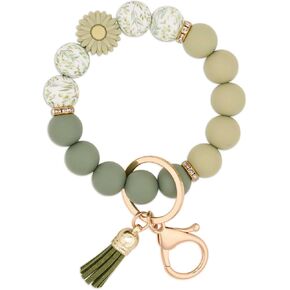 BAOSIWA Silicone Beaded Keychain Wristlet Key Ring Bracelet Cute Car Key Chain Holder for Women Girls