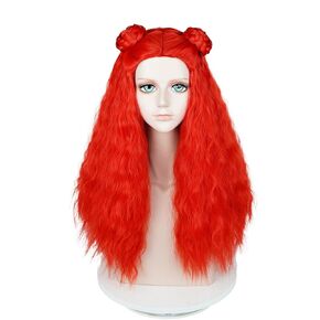 Probeauty Long Red Curly Wig for Girls Kids, Princess Red Movie Costume Wig with Buns for Halloween Cosplay Party