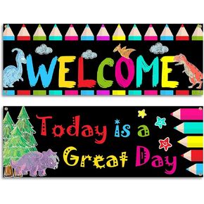 2 Pack Welcome Back To School Bulletin Banner Decoration 38.5×13.7 Inch Motivational Classroom Poster Colorfull backdrop and Wall Decor for Teachers Kids Students（Watercolor）