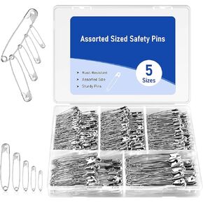 350 Pack Safety Pins, 5 Different Sizes Small and Large Safety Pins Bulk Assorted Safety Pins for Clothes, Sewing, Crafts