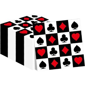 200Pcs Casino Poker Card Party Napkins Las Vegas Theme Party Paper Napkins Disposable Party Napkins Set Texas Holdem Paper Luncheon Napkins Casino Poker Card Theme Party Supplies