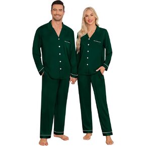 SWOMOG Matching Couple Christmas Pajamas Set Modal Long Sleeve Button-Down Sleepwear Family Festival Party Xmas PJs Sets