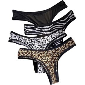 MakeMeChic Women's 4 Pack Set Leopard Printed Underwear Briefs Low Waist Triangle Thongs