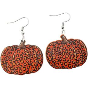 Zian Thanksgiving Earrings Vintage Acrylic Pumpkin Earrings Leopard Print Double Sided Earrings Thanksgiving Jewelry Holiday Earrings