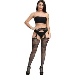 Women's Sexy Jacquard Black Suspender Fishnet Pantyhose (Without Thong)