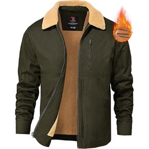 TBMPOY Men's Winter Cotton Jacket Sharpe Fleece Lined Full Zip Warm Cargo Zipper Pockets Lightweight Work Trucker Thermal