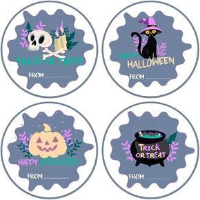 Halloween Gifts Label Stickers, Funny Cute Halloween Skull Pumpkin Gifts Tags Stickers for Gifts Bag Decor, Happy Halloween Holiday Stickers Decor for Party-A02