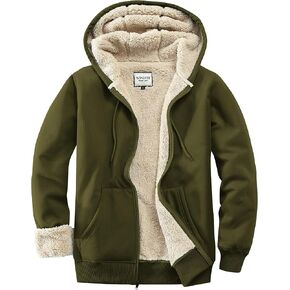 Men's Lightweight Cotton Full Zip Fleece Hoodie Sherpa Lined Hooded Sweatshirt Winter Jacket