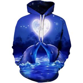 Novelty Dolphin Print Hoodie Animal Hoodies Sweatshirt Pullover for Men Women