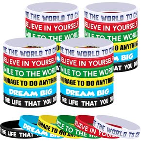 Lesnala 48 Pcs Inspirational Rubber Bracelets Motivational Quote Silicone Wristbands Affirmation Accessories for Women Men Teen Gifts School Prizes 6 Styles