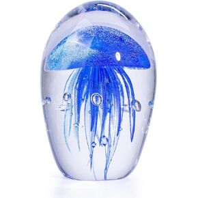 5.9" Vibrant Multicolor Jellyfish Art Statue | Weighted 4.4lb Waterproof Fish Tank Ornament | Captivating Bubbles for Home/Office Decor